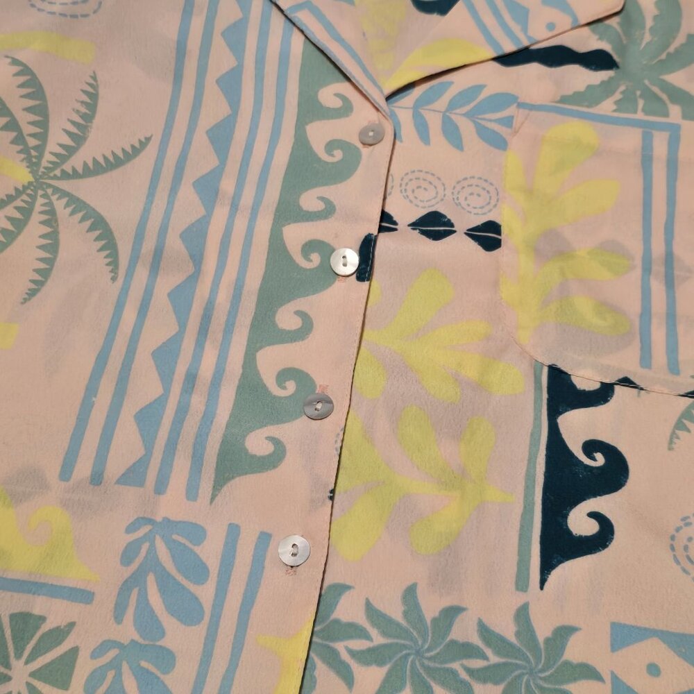 Rachel Zoe Tropical Cropped Button-Down Shirt Pastel Blue Yellow & Pink Size S - Picture 5 of 7